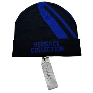 11-96 VERSACE Collection Wool Knit Beanie Blue/Black One Size